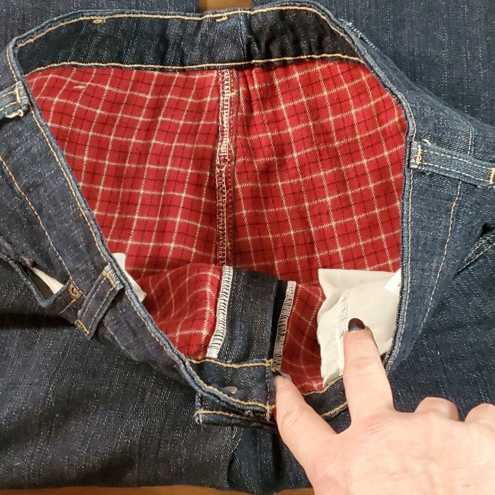 Dickies Red Plaid‎ Flannel Lined Dark Wash Straight Leg Denim Jeans 10 Tall - Picture 2 of 12